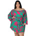 plus size printing long-sleeved loose lace-up dress NSLNW122675