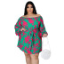 plus size printing long-sleeved loose lace-up dress NSLNW122675