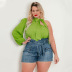 plus size single-sleeve lace-up loose solid color top NSLNW122676