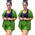plus size short sleeve high waist solid color Cardigan and shorts set NSLNW122685