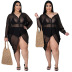 plus size long sleeve loose solid color see-through dress NSLNW122691