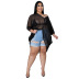 plus size long sleeve loose solid color see-through dress NSLNW122691