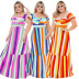 plus size short-sleeved large swing square neck slim striped dress NSLNW122694