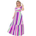 plus size short-sleeved large swing square neck slim striped dress NSLNW122694