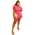 plus size V-neck beaded short sleeve solid color top and short skirt suit NSLNW122695