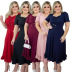 plus size short-sleeved large swing lace-up fungus edge solid color dress NSLNW122696