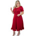 vestido de color sólido con borde de hongo y cordones de gran tamaño de manga corta de talla grande NSLNW122696