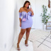 plus size wrap chest short sleeve lace-up tight solid color dress NSLNW122707
