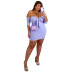 plus size wrap chest short sleeve lace-up tight solid color dress NSLNW122707