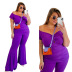 plus size short sleeve low-cut high waist slim solid color top and pant set NSLNW122708