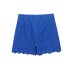 blue high-waist hollow embroidered shorts NSLAY123743
