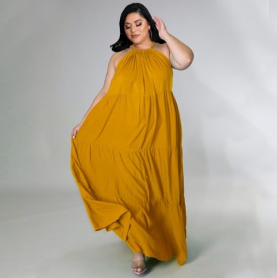 Plus Size Loose Large Swing Sling Sleeveless Solid Color Dress NSLNW122682
