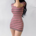 short-sleeved U-neck slim striped knitted dress NSGWY122757
