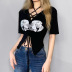 print short sleeve hanging neck lace-up slim t-shirt NSGWY122760