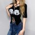 print short sleeve hanging neck lace-up slim t-shirt NSGWY122760