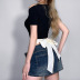 hollowed off-the-shoulder short-sleeved lace-up crop contrast color top NSGWY122763