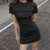 hollow lace-up backless short-sleeved round neck solid color dress NSGWY122768