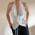 hanging neck lace-up backless v neck solid color vest NSGWY122772