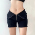 zipper solid color high waist raw edge denim shorts NSGWY122774