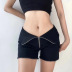 zipper solid color high waist raw edge denim shorts NSGWY122774