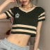 lapel short-sleeved V-neck short color matching knitted t-shirt NSGWY122775
