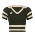 lapel short-sleeved V-neck short color matching knitted t-shirt NSGWY122775