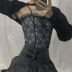 sling lace-up slim backless solid color lace vest NSGWY122778