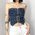 zipper stitching backless tube top belt slim denim vest NSGWY122786