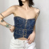 zipper stitching backless tube top belt slim denim vest NSGWY122786