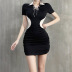 lapel short sleeve lace-up slim color matching dress NSGWY122787