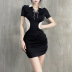 lapel short sleeve lace-up slim color matching dress NSGWY122787