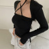 long-sleeved cover-up and hanging neck backless lace-up vest suit NSGWY122789