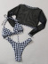 hanging neck lace-up long sleeve mesh checkerboard printing bikini three-piece set NSCSY122797