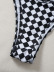 hanging neck lace-up long sleeve mesh checkerboard printing bikini three-piece set NSCSY122797