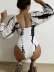 traje de baño de una pieza de manga larga con corte bajo y hueco sin espalda con estampado NSCSY122798