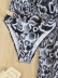 Conjunto de cuatro piezas de bikini de cintura alta de manga larga con cordones y cuello colgante con estampado de malla NSCSY122804