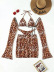 hanging neck lace-up backless leopard print mesh bikini four-piece set NSCSY122810
