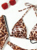 conjunto de cuatro piezas de bikini de malla con estampado de leopardo sin espalda con cordones y cuello colgante NSCSY122810