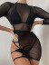 hanging neck lae-up long sleeve hollow solid color see-through bikini three-piece set NSCSY122816