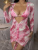 sling long sleeve drawstring high waist tie-dye mesh bikini three-piece set NSCSY122817