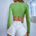green hollow bow long-sleeved tight short T-shirt NSGHF122894