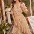 floral print short-sleeved Ruffled edge Slit Short dress  NSGHF122906