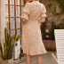 floral print short-sleeved Ruffled edge Slit Short dress  NSGHF122906