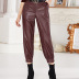 high-waist brown haren Leather Pants NSGHF122915