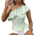 plaid print sleeveless single-breasted ruffled top  NSGHF122917