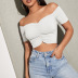 solid color word neck short-sleeved pleated cropped T-shirt  NSGHF122919