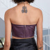 purple word neck PU leather tube top vest   NSGHF122922