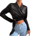 Black Solid Color Long Sleeve V Neck Lace Up Cropped T-Shirt NSGHF122929