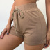 brown high-waist drawstring elastic casual shorts  NSGHF122943