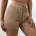 brown high-waist drawstring elastic casual shorts  NSGHF122943